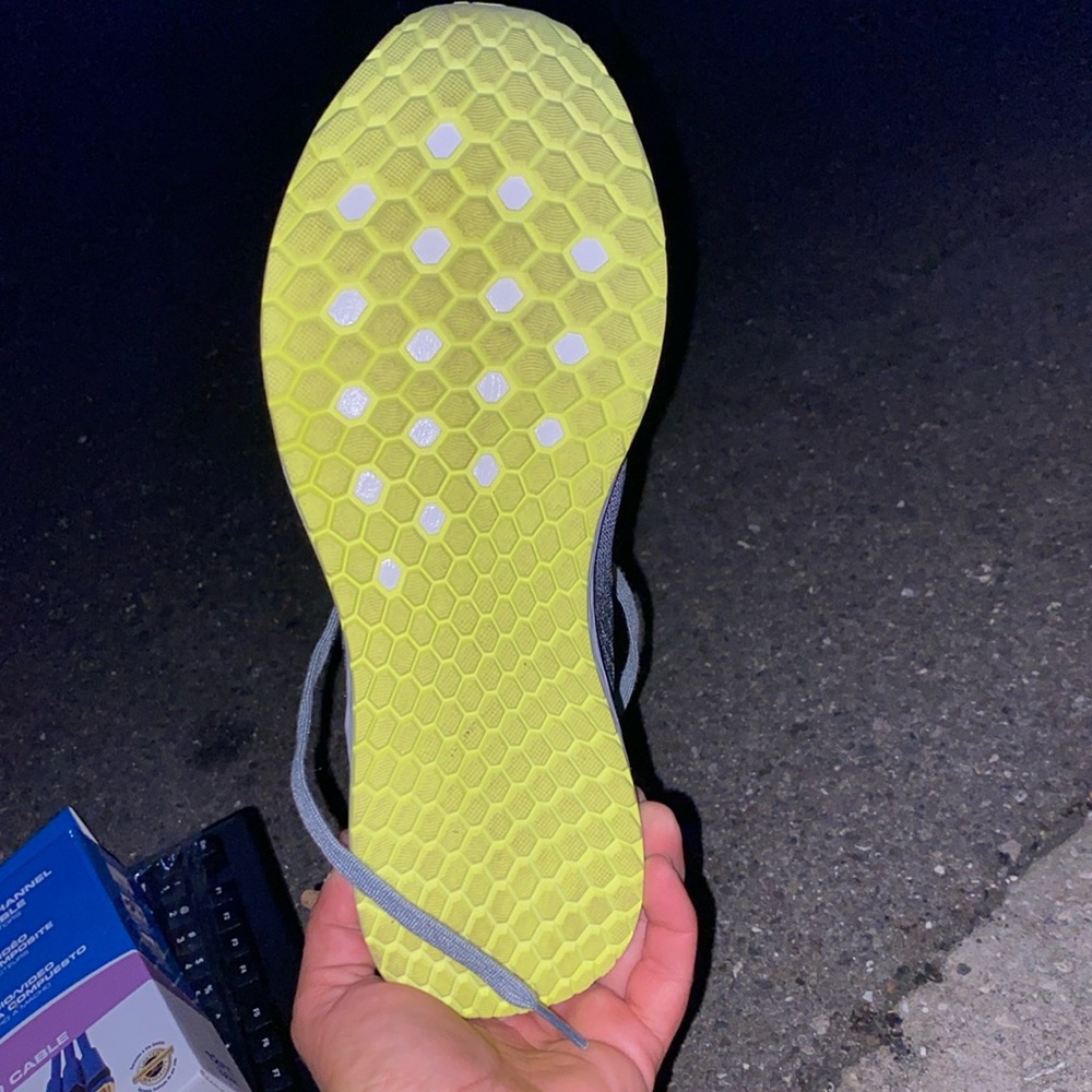 There brand new gray bright neon green baby blue n on side